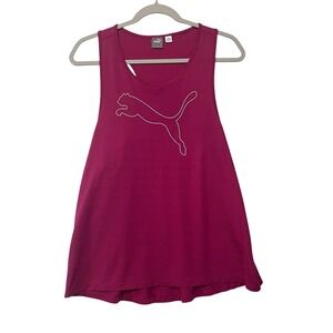 Puma Womens Magenta Pink Racerback Performance Mesh Tank Top Logo Size Medium